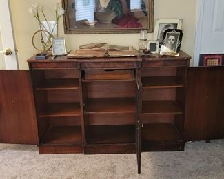 Inside of vintage buffet cabinet
