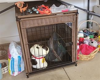 Rattan dog kennel and supplies