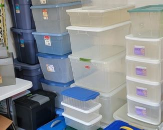LOTS of plastic storage bins-Rubermaid, Sterilite, IRIS (more than what is pictured)!