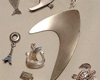 Sterling pins and charms (Beau Sterling, Pandora, Norway)