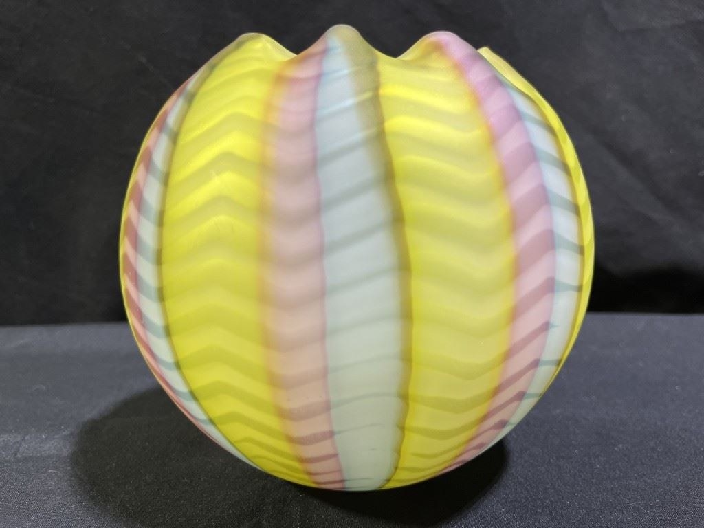 Antique Mt. Washington Rainbow Satin Rose Bowl