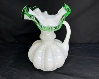 RARE Vtg Fenton Emerald Crest Beaded Melon Jug