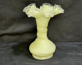 Fenton Ivory Crest Double Crimp Swirl Vase