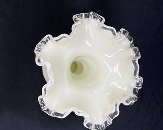 Fenton Ivory Crest Double Crimp Swirl Vase