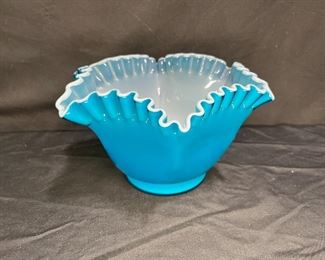 Vtg Fenton Jamestown Overlay Crimped Ruffle Bowl