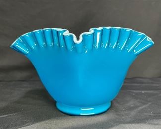 Vtg Fenton Jamestown Overlay Crimped Ruffle Bowl