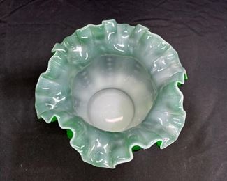 Vtg Fenton Ivy Overlay Melon Ruffle Edge Vase