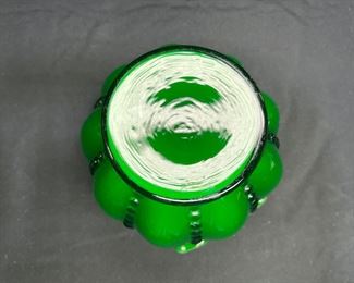 Vtg Fenton Ivy Overlay Melon Ruffle Edge Vase