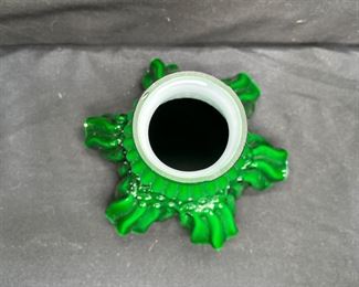 Pair Vtg Fenton Green Ivy Overlay Lamp Shades