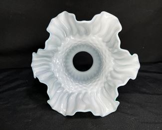 Pair Vtg Fenton Green Ivy Overlay Lamp Shades