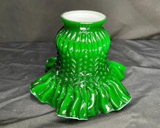 Pair Vtg Fenton Green Ivy Overlay Lamp Shades