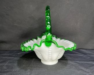 Vtg Fenton Emerald Crest Beaded Melon Basket
