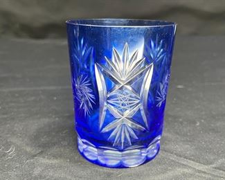 Bohemian Czech Cobalt Cut to Clear Pitcher & Glass