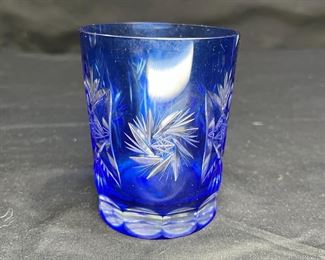 Bohemian Czech Cobalt Cut to Clear Pitcher & Glass