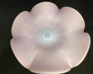 Vtg Hand Blown Satin Lilac Ruffled Pedestal Bowl