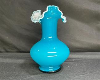 Vtg. Fenton Jamestown Overlay Ruffled Vase