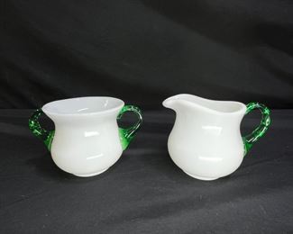 Vtg. Fenton Emerald Crest Cream & Sugar