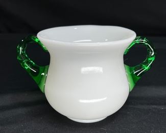 Vtg. Fenton Emerald Crest Cream & Sugar