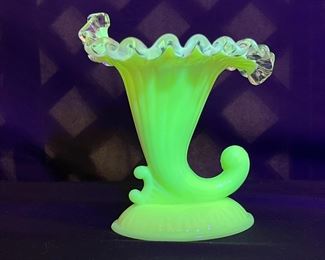 Fenton Ivory Crest Cornucopia Vase