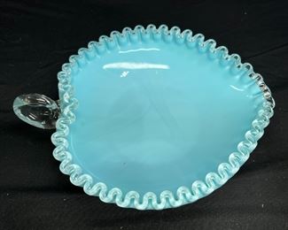 Fenton Silver Crest Aqua Milk Glass Heart Dish