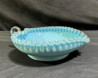 Fenton Silver Crest Aqua Milk Glass Heart Dish