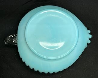 Fenton Silver Crest Aqua Milk Glass Heart Dish