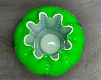 VTG Fenton Ivy Overlay Rose Bowl Vase