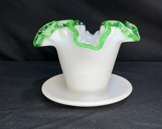 Vtg Fenton Emerald Crest Planter with Saucer