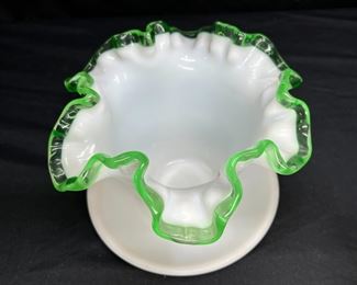 Vtg Fenton Emerald Crest Planter with Saucer