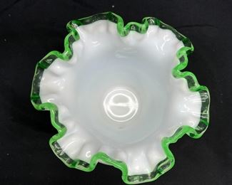 Vtg Fenton Emerald Crest Planter with Saucer