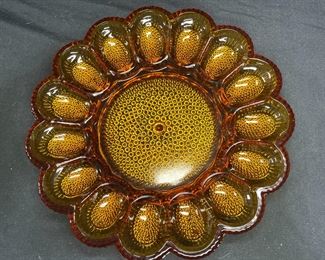 Indiana Glass Amber Hobnail Deviled Egg Dish