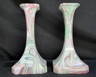 Vintage Marble Slag Glass Candlestick Holder