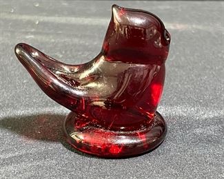 Vtg Ruby Glass Genie Perfume Bottle & Cardinal