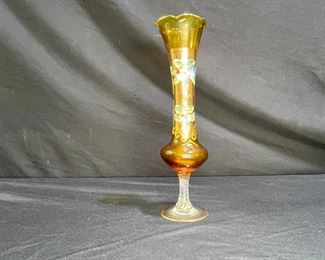 Hand Painted Norlean Japan Amber Glass Bud Vase