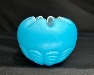 Antique Satin Blue Pleated Scalloped Rose Bowl