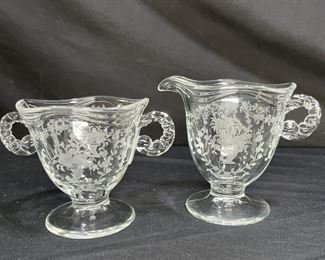 Vtg Fostoria Mayflower Creamer & Sugar Bowl