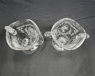 Vtg Fostoria Mayflower Creamer & Sugar Bowl