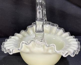 Vtg. Fenton Ivory Crest Ruffled Wedding Basket