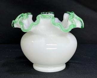 Vtg. Fenton Emerald Crest Ruffle Violet Vase