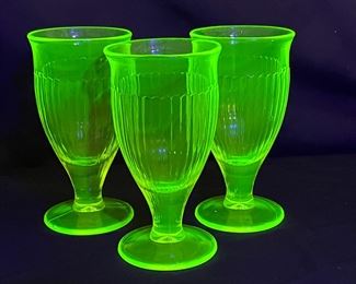 3 VTG Vaseline Glass Water Goblets