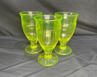 3 VTG Vaseline Glass Water Goblets