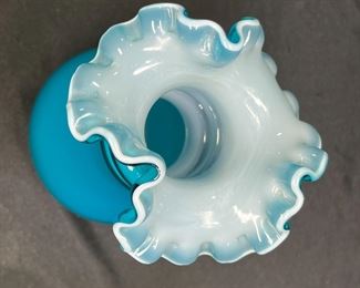 Fenton Jamestown Blue Overlay DBL Ring Ruffle Vase