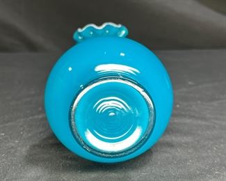 Fenton Jamestown Blue Overlay DBL Ring Ruffle Vase