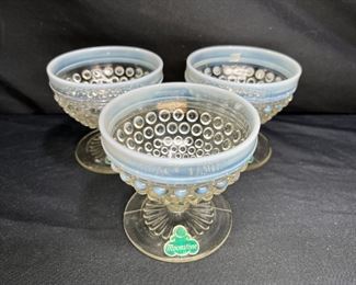 3 Moonstone Opalescent Footed Sherbet Bowls