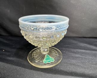 3 Moonstone Opalescent Footed Sherbet Bowls