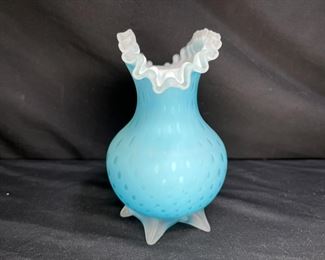 Atq Satin Mt. Washington Footed Ruffle Bubble Vase