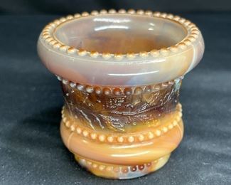 ATQ Greentown Choc Slag Glass Toothpick Holders