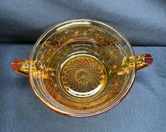 8 Indiana Amber Glass Daisy Handled Soup Bowls