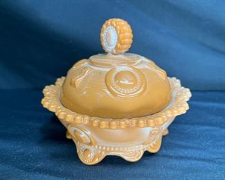 ATQ EAPG Chocolate Glass Dewey Butter Dish