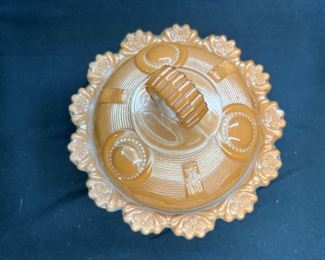 ATQ EAPG Chocolate Glass Dewey Butter Dish